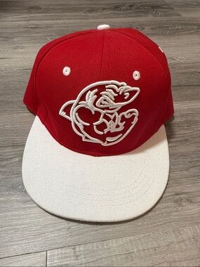 Red and White Embroidered Gymshark Snapback Hat